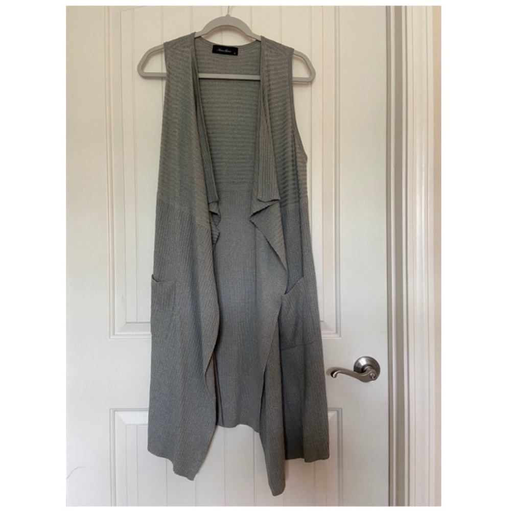 Long Gray Sleeveless Cardigan